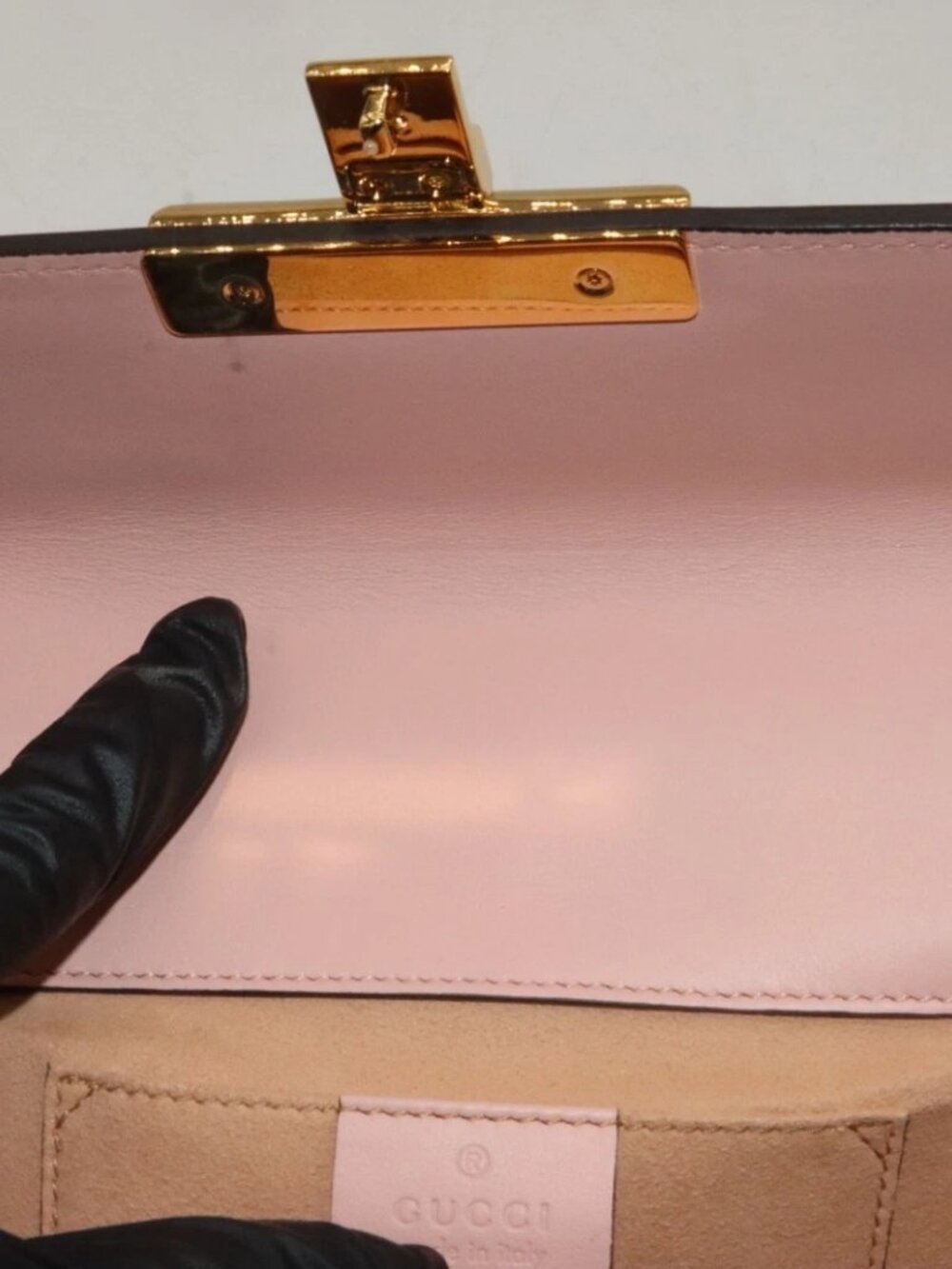 Gucci Calfskin Crystal Star Embroidered Padlock Shoulder Bag - Pink - Picture 15 of 16